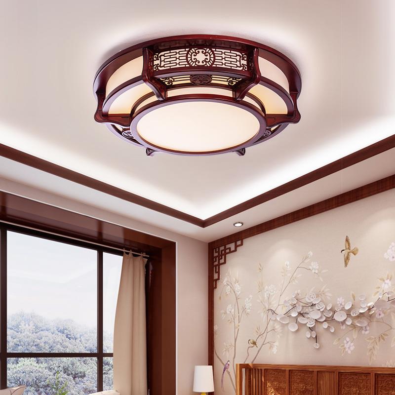 新款led中式吸顶灯 圆形客厅灯大厅卧室灯中国风木艺灯饰艺术灯具