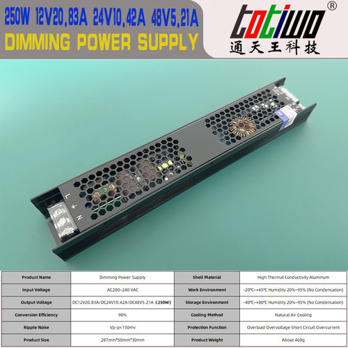 250W12V24V48V室内LED可调光开关电源0-10V可控硅二合一单双色