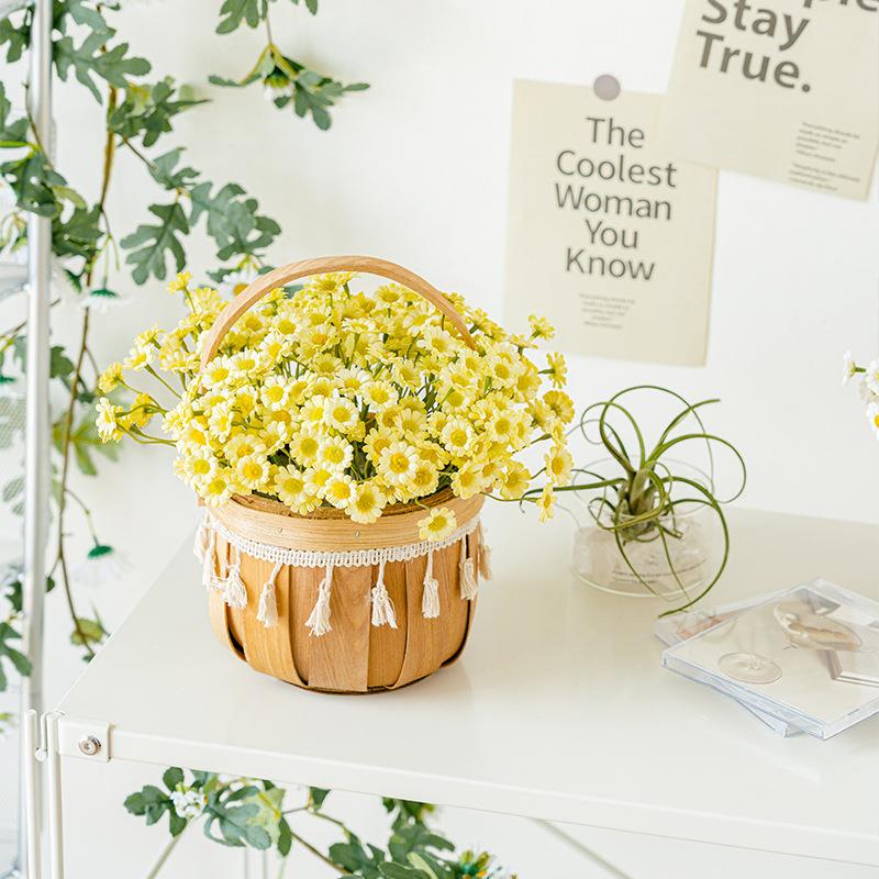 小雏菊竹编花篮插花成品盆栽仿真花假花客厅摆件装饰花人造花绢花