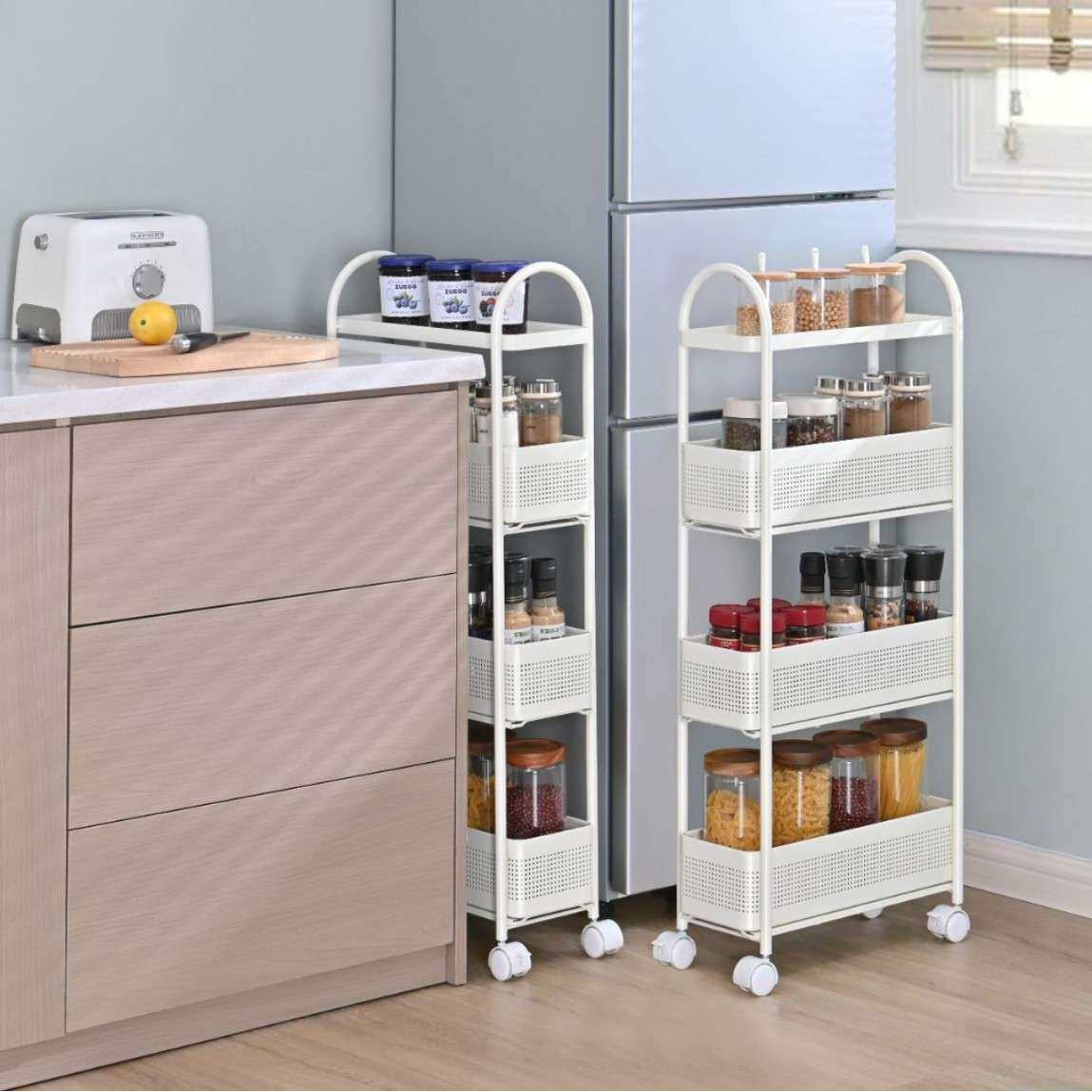 厨房夹缝抽屉收纳柜落地家用多层窄款可抽拉移动置物架小推车浴室