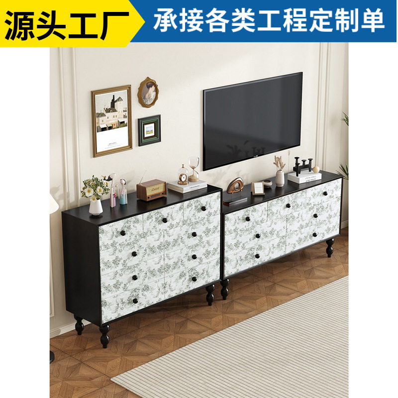 中古风皮斗柜卧室法式五斗柜六斗实木复古抽屉床头床尾民宿储物柜