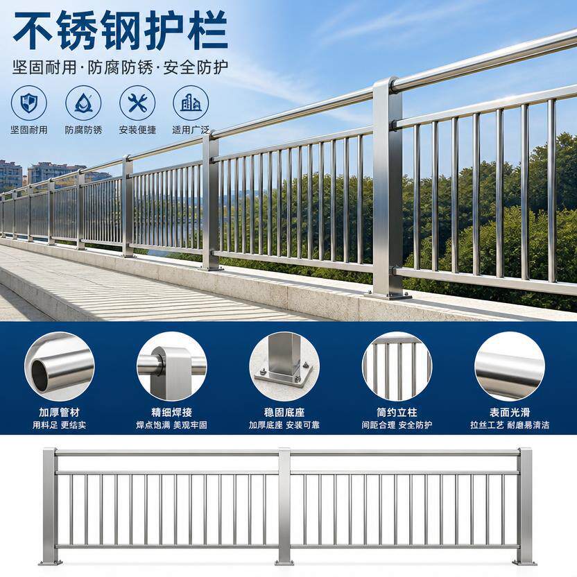 不锈钢加厚护栏加工河道景观防护栏304天桥景区不锈钢防撞护栏