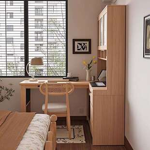 一体转角书桌小户型橡木电脑桌子靠墙书架书房客厅实木书柜