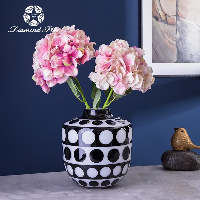 桌面摆件钻石客厅黑白花瓶轻奢星感高级简约创意玻璃花瓶古典