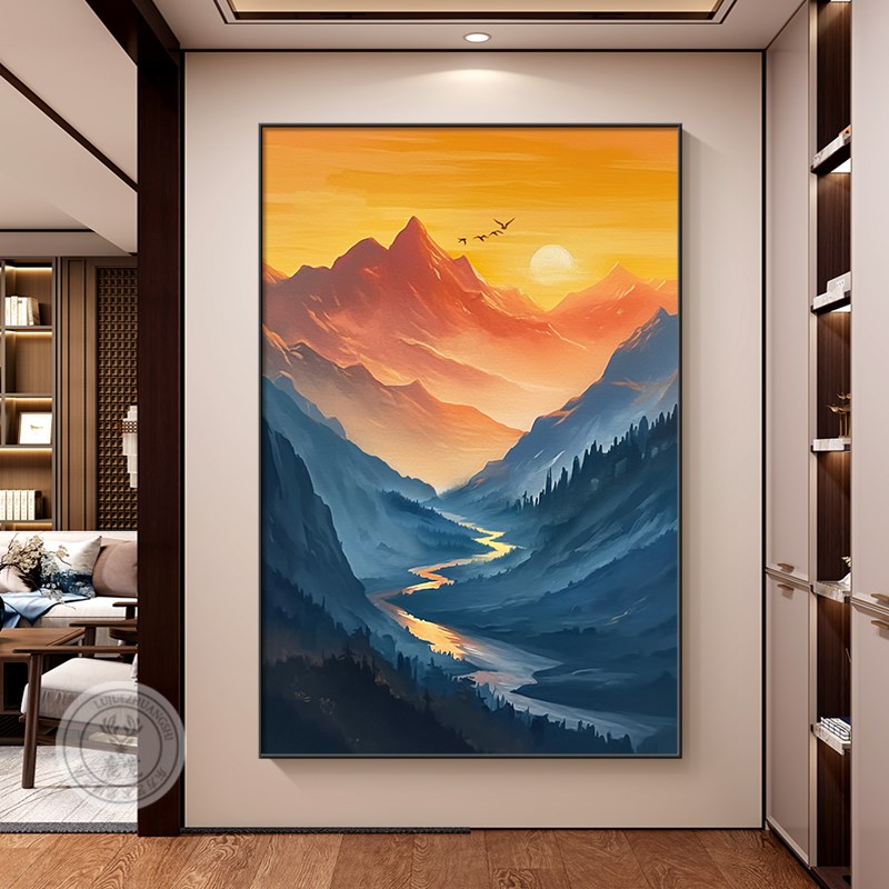 有山无水靠山画绿色玄关过道挂画2025新款客厅装饰画办公室青山图