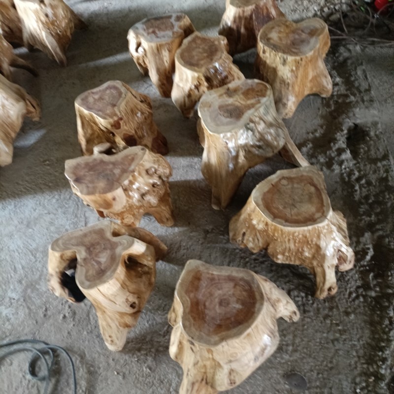 根雕凳子树根茶台坐凳盆景实木圆墩子原木树桩木桩木头树墩登花架
