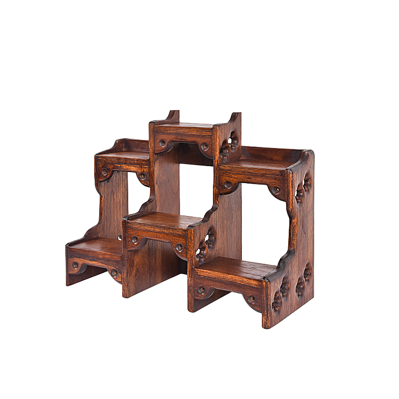 桌面置物架木质博古架客厅书房免安装小架子东南亚中式实木多宝格