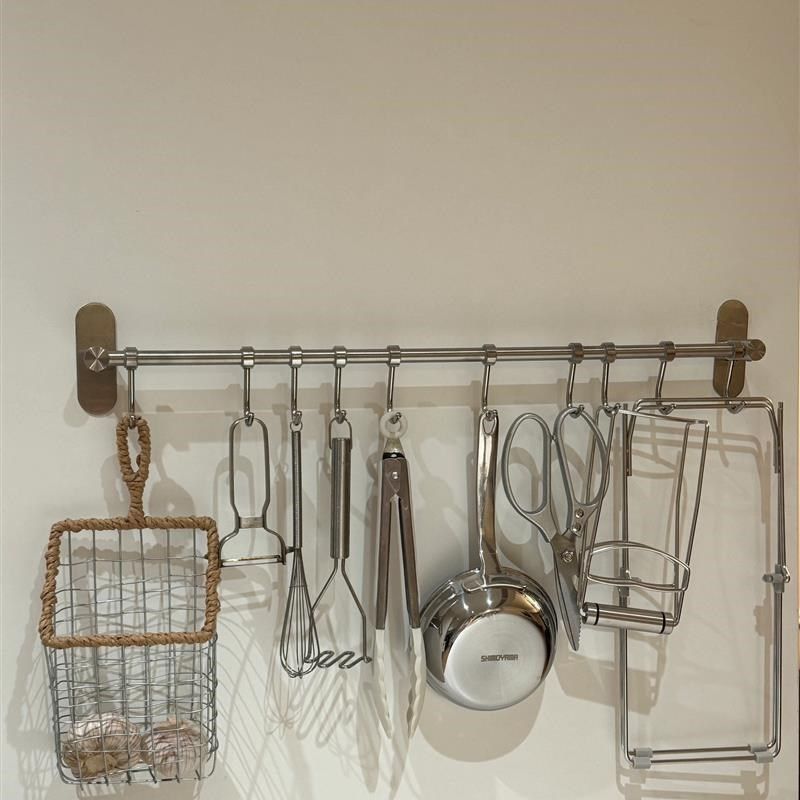 厨房挂钩304不锈钢墙上活动挂勾厨具挂杆砧板置物架勺子铲子挂架