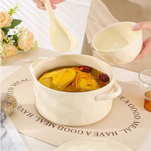 双耳汤碗家用2025新款陶瓷盛汤大号带盖子可微波高级感釉下彩大汤