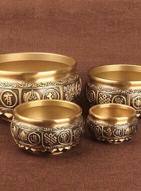 纯铜有求必应聚h宝盆摆件黄铜制品工艺品财存钱罐铜器办公室工艺