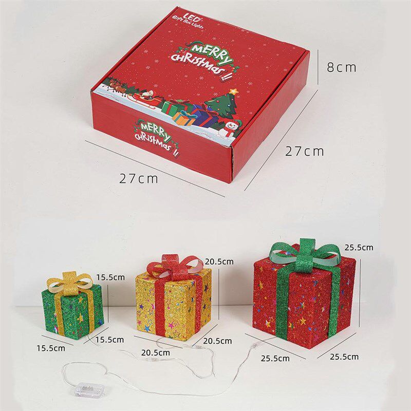 新款圣诞节礼盒三件套折叠发光灯串节日道具礼品盒摆件装饰灯定制