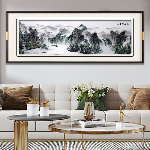 客厅挂画手工苏州j刺绣成品新款鸿运当头壁画高端沙发背景墙装饰