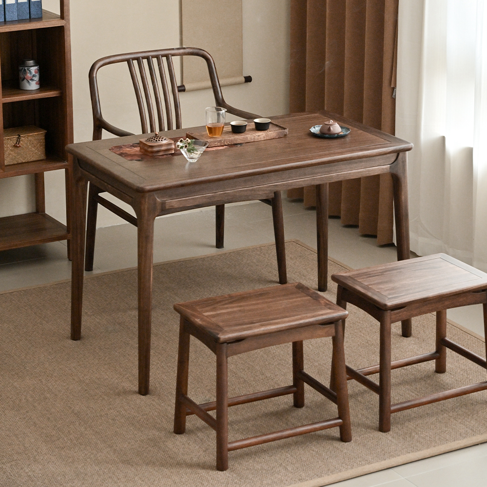 实木阳台茶桌小户型乌金木新中式家用小茶台L桌椅组合2024新款小