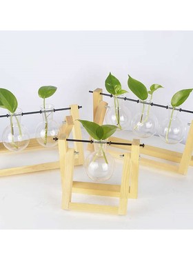 厂家直供甄选材质款型众多 带木架水培植物玻璃U瓶 玻璃水培瓶