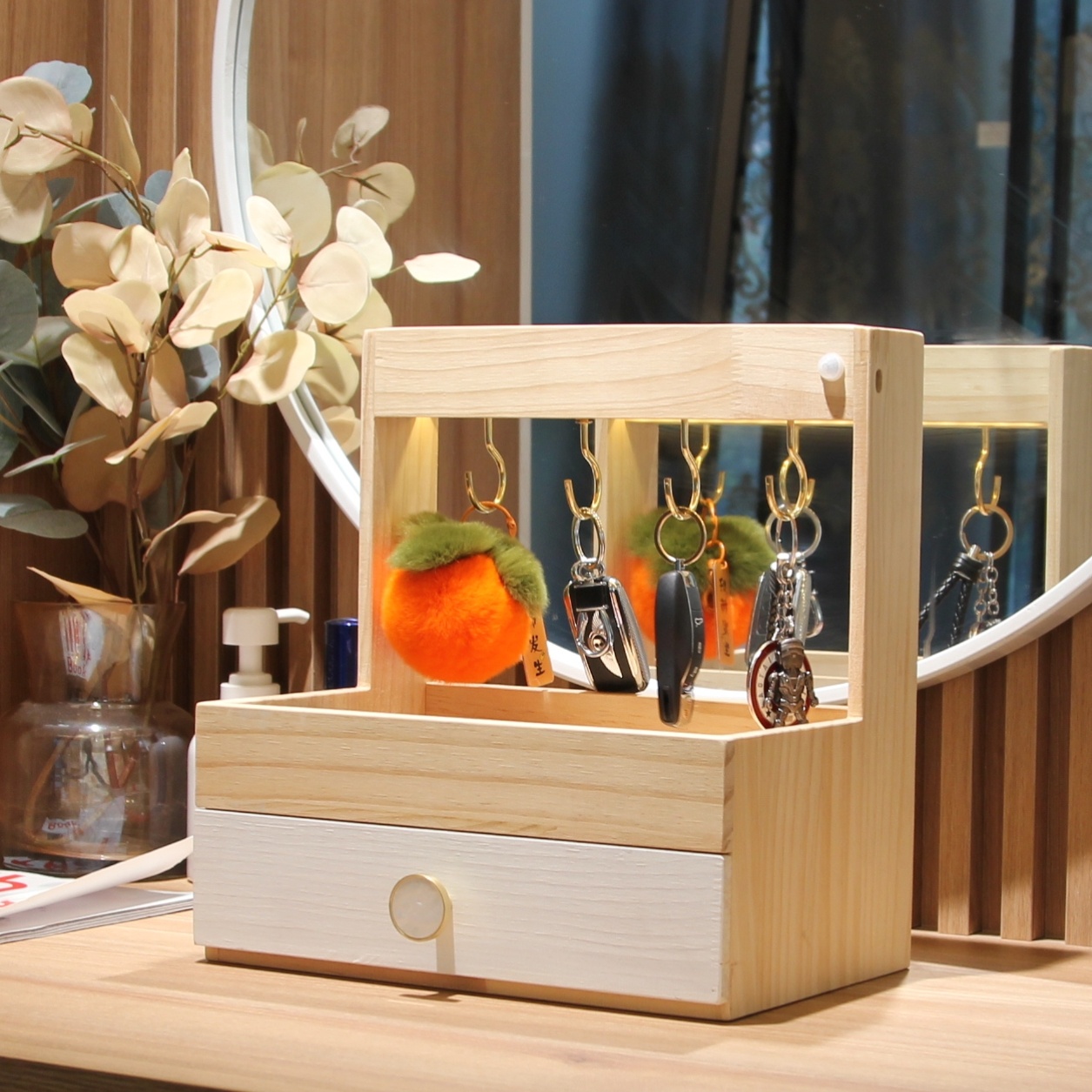 玄关挂钥匙收纳层架入户进门网红A托盘桌面置物架可爱智能钥匙收