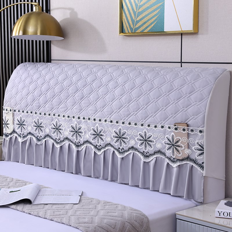 新款加厚夹棉床头靠垫现代简约床头罩纯色床头罩布艺床头套全包款