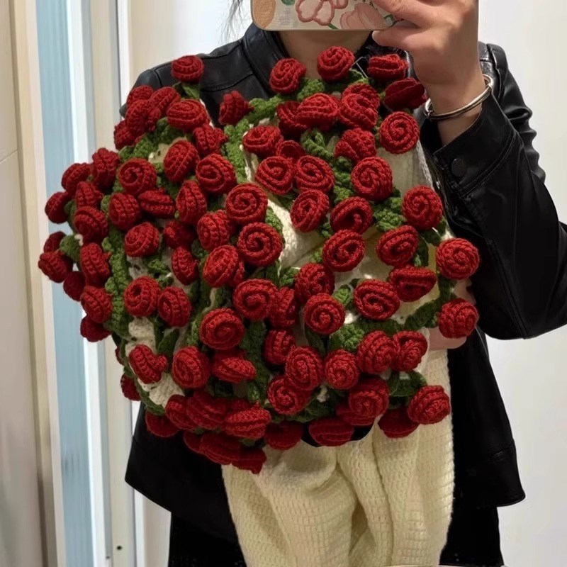 玫瑰花束毯子花朵毛毯铃兰花毯半成品手工编织diy材料毛线团钩织