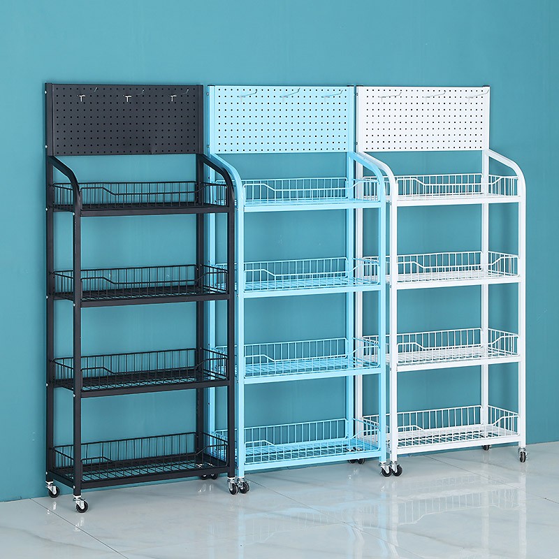超市移动落地饮料架便利店挂钩展示架置物架多层铁的小货架带轮子