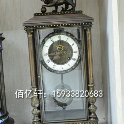 钟表古典纯铜狮子自鸣钟明卡轮表芯欧式仿古董法国回流老钟表模型