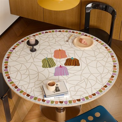 中古风多a巴胺圆形餐桌垫2025新款轻奢高级感圆桌桌布茶几垫子南