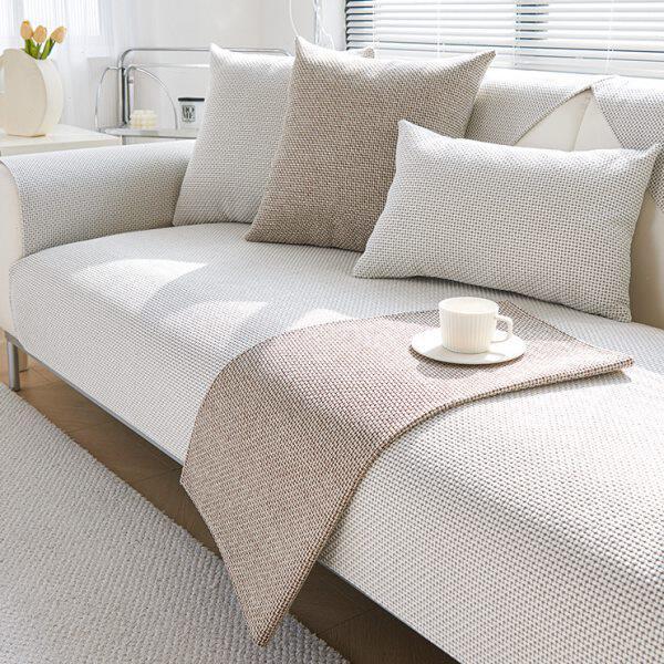 新款亚麻棉沙发垫款编织2024防滑简约高档通用坐垫棉麻盖布线四季