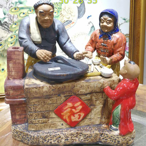 小团圆老人家公公婆婆怀旧摆件农家乐民宿装饰石湾陶瓷公仔工艺品