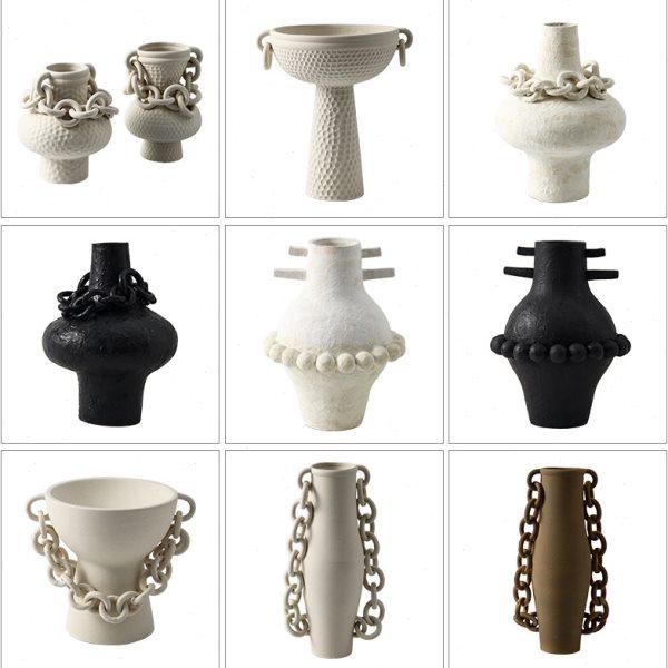 新中式现代创意链条陶瓷花瓶摆件样板间售楼处书房客厅桌面插花器,家居饰品,花瓶,淘宝优惠券,粉丝福利购,淘宝优惠卷