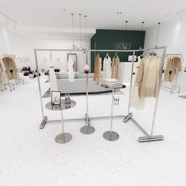 陈列银创意陈列服装架服装展示架转角落地式不锈钢中岛衣服架拉丝