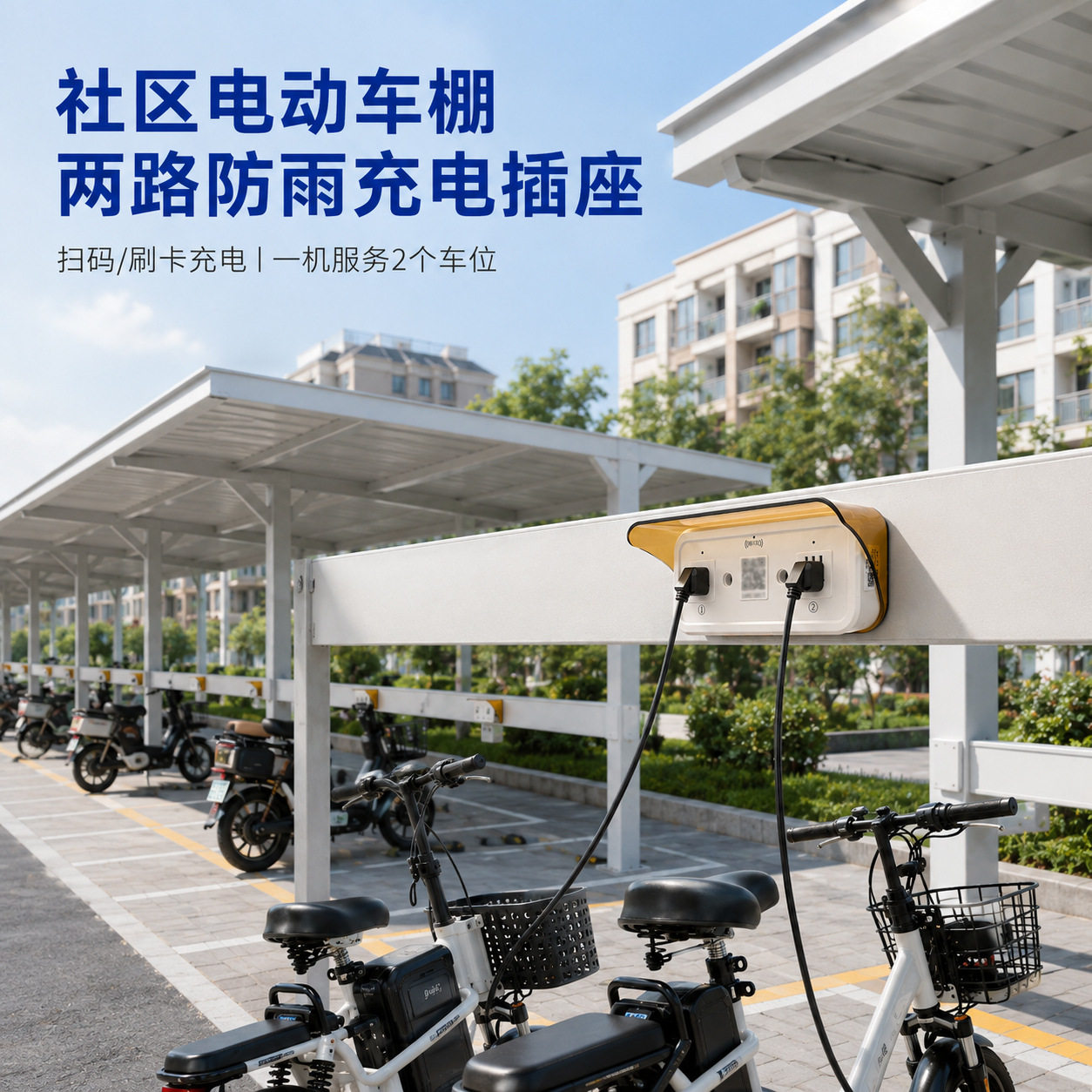 云酷扫码刷卡防雨双路2路智能充电插座社区电动车棚两车位充电点