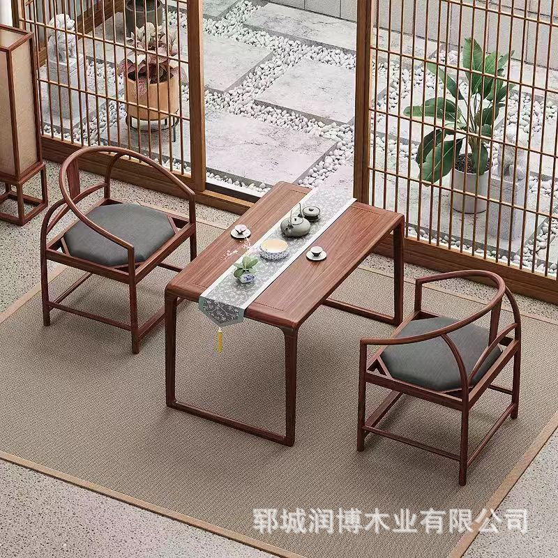 老榆木茶几新中式茶桌家用禅意泡茶台阳台书桌泡茶桌移动小茶台