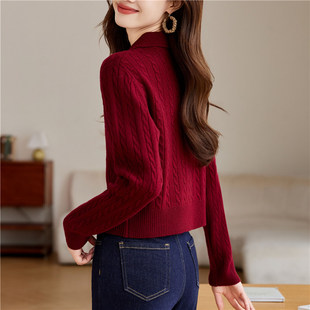 红色短款高腰开衫针织外套2025新款春秋韩版休闲毛衣女小个子外套