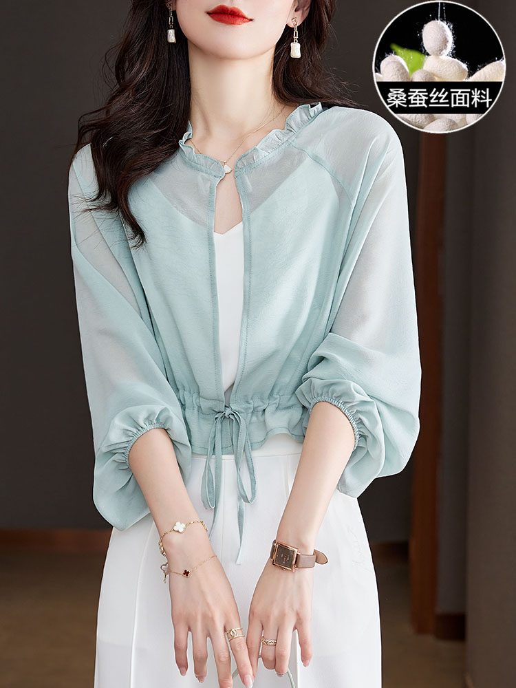 真丝防晒开衫女夏季2023新款配吊带裙子小外搭薄款桑蚕丝披肩上衣