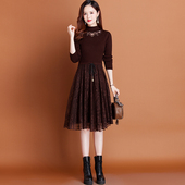 蕾丝针织连衣裙秋冬2025新款 收腰显瘦配大衣内搭打底毛衣裙中长款