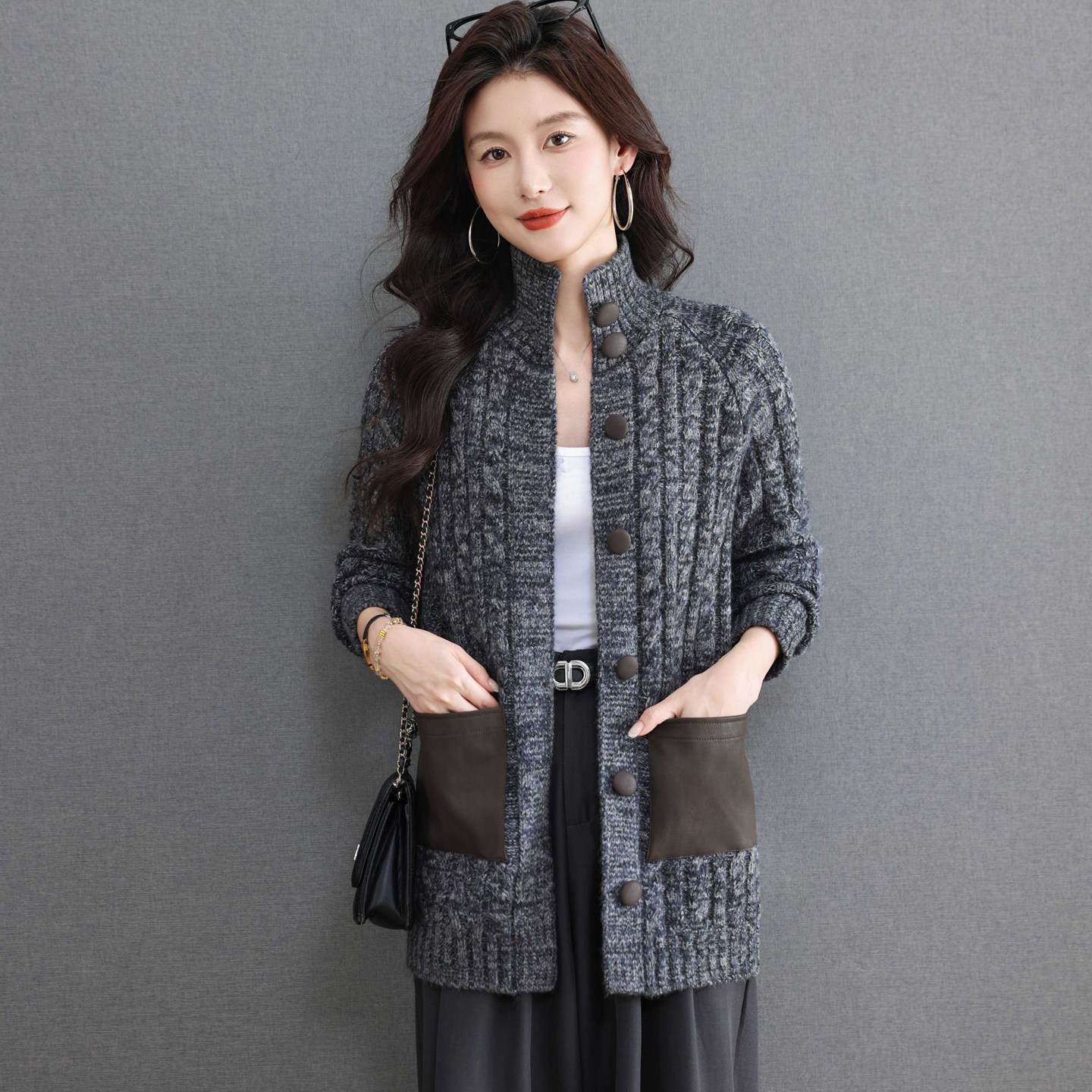粗毛线针织开衫女宽松外