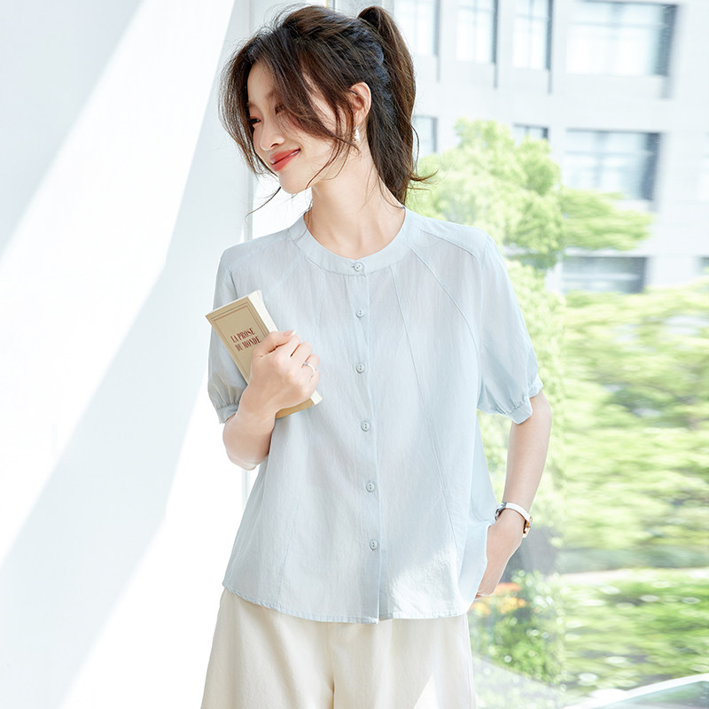 短袖衬衫女夏季薄款轻奢
