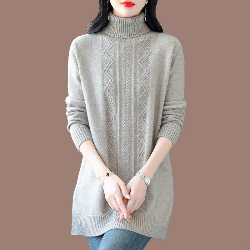 羊毛衫高领中长版毛衣女加厚秋冬季2024新款遮屁股打底针织羊毛裙