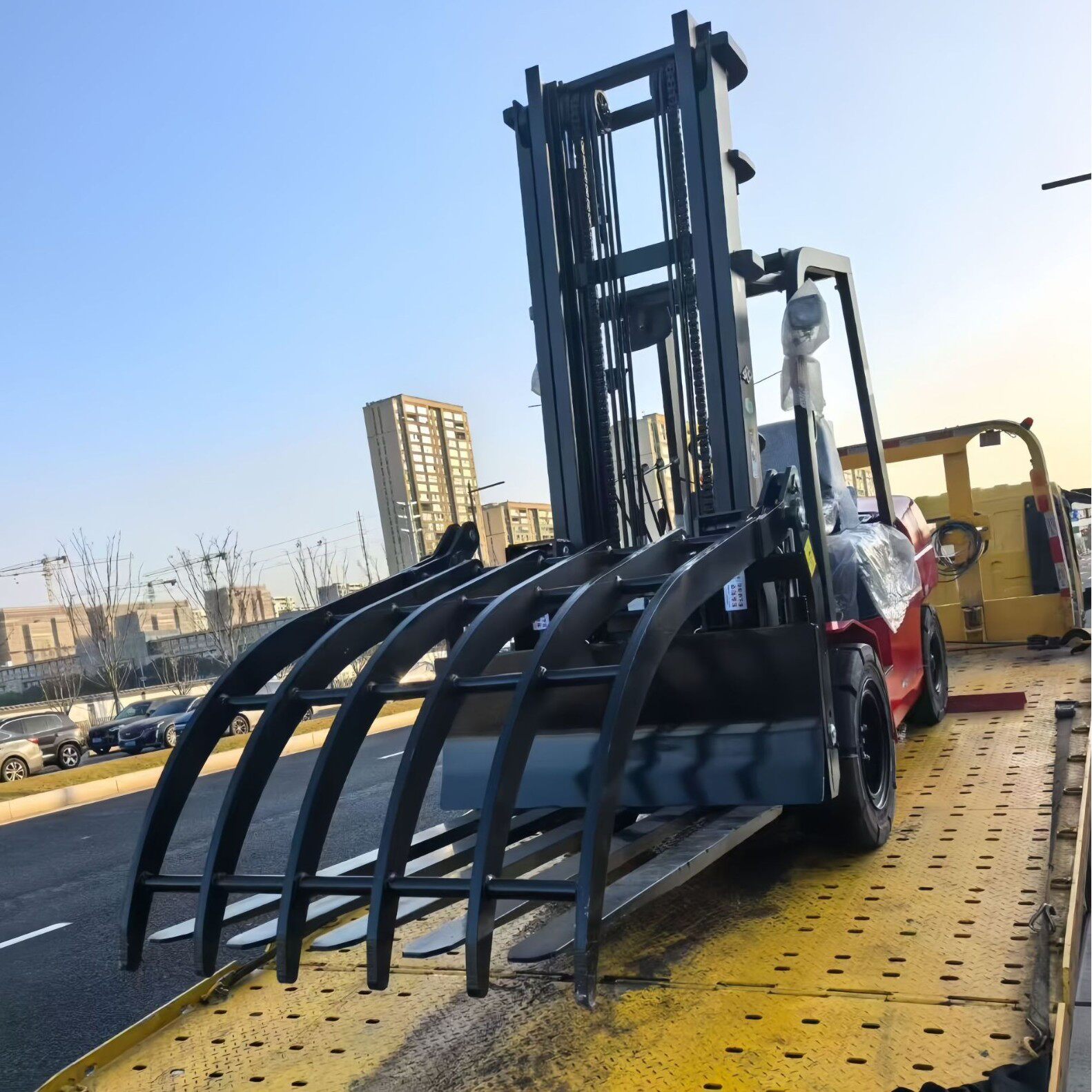 普尔夫叉车抱夹属具冰箱旋转器油桶纸包棉布卷夹废料夹包机可安装