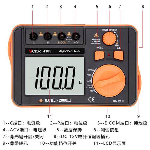 仪器VC4105/4102兆欧表接地电阻测试仪绝缘电阻表接地摇表