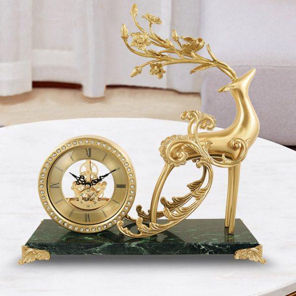 欧式黄铜台钟客厅玄关座钟家用别墅台式钟表招财鹿卧室书房铜摆件,家居饰品,台钟/闹钟,淘宝优惠券,粉丝福利购,淘宝优惠卷