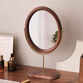 旋转梳妆镜立式 化妆镜桌面家用木质台式 实木复古镜子中式 可卧室