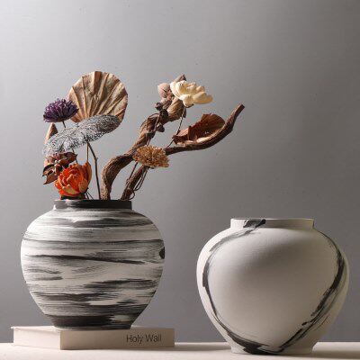 新中式花瓶罐子书房创意装饰品插花摆件罐剑水墨花架样板房书陶瓷