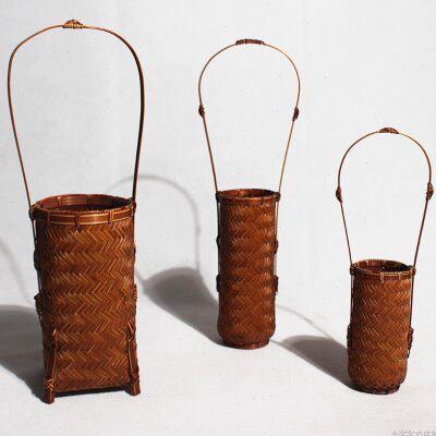 手提花篮家居摆设竹制道具装饰竹手工编织花器花器篮子拍摄质插花