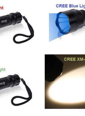 户外L强光红铝合金8蓝光6灯珠养蜂充电绿光手电筒光/10CT2w18650