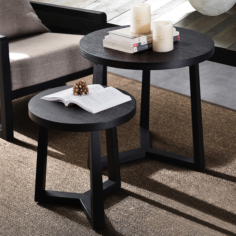 北欧实木圆角几 黑色现代简约沙发边几 可移动电话桌Y咖啡桌小茶