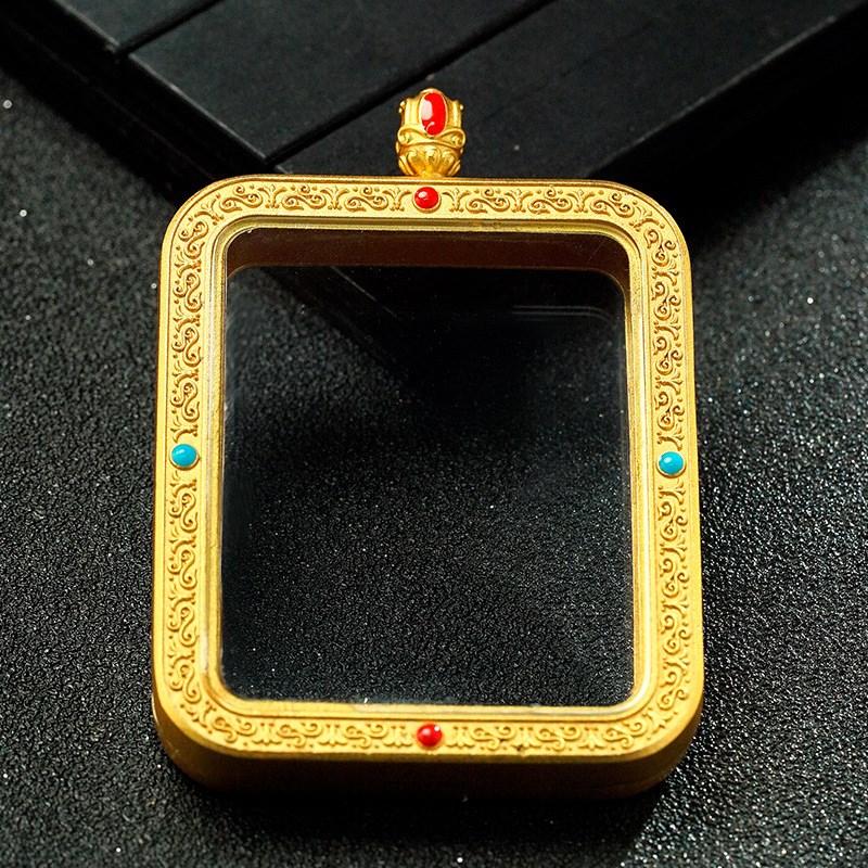 尼泊尔工艺白铜唐卡盒p镀金双面透明钢化玻璃唐卡画嘎乌盒可打开