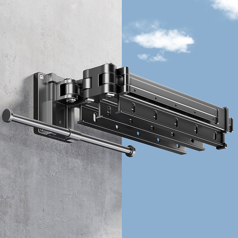 折叠晾衣架隐形伸缩壁挂式t阳台晒被子神器室内晾衣杆隐藏客厅窗