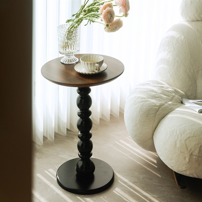 复古法式沙发圆形小边几中古风可移动床头柜置Q物架实木迷你茶桌