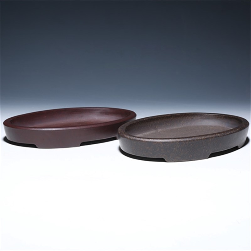 紫砂花盆精品花盆托盘椭圆无孔接水盘底盘室内假S山造景盆景中国