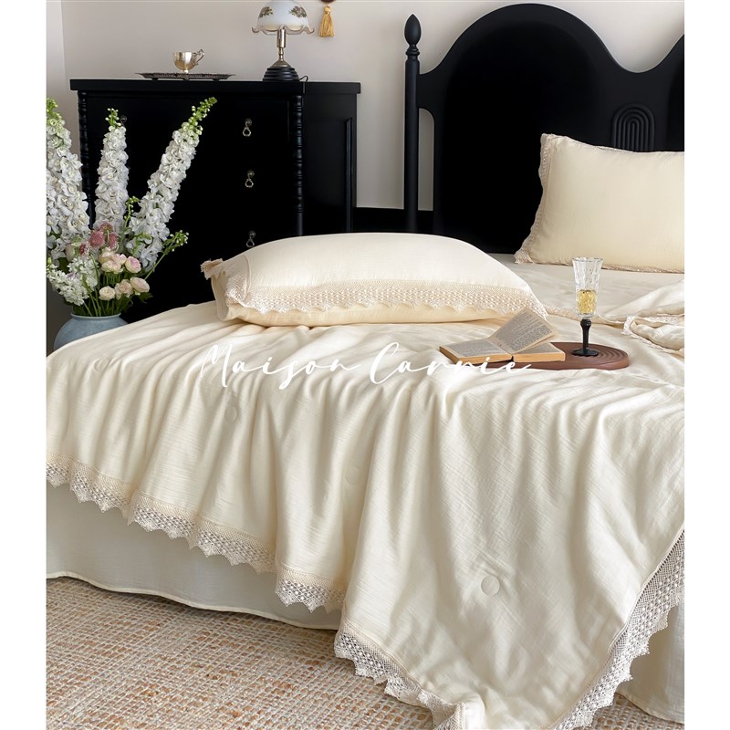 嘉里home h夏野沁纱法式全棉双层纱夏被四件套超柔花边空调被床