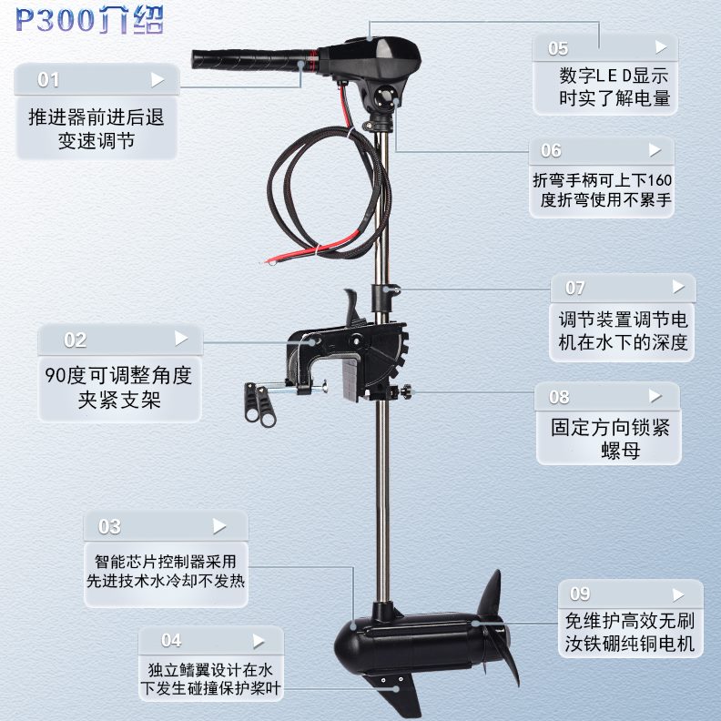 船外机挂塑料小汐航橡皮艇螺旋桨刷12v24v无推进器用电动船浆马达